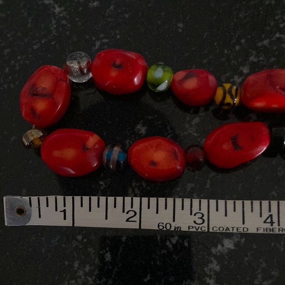 Red & Multi Color Beads Statement Necklace - Picture 5 of 7